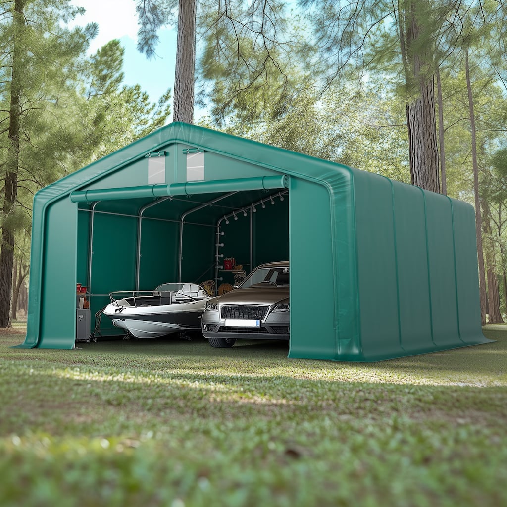 MAISON ARTS 20 x 20 x 11.8' Outdoor Carport Multifunctional Storage Tent with Roll up Zipper Doors & Partition Curtains