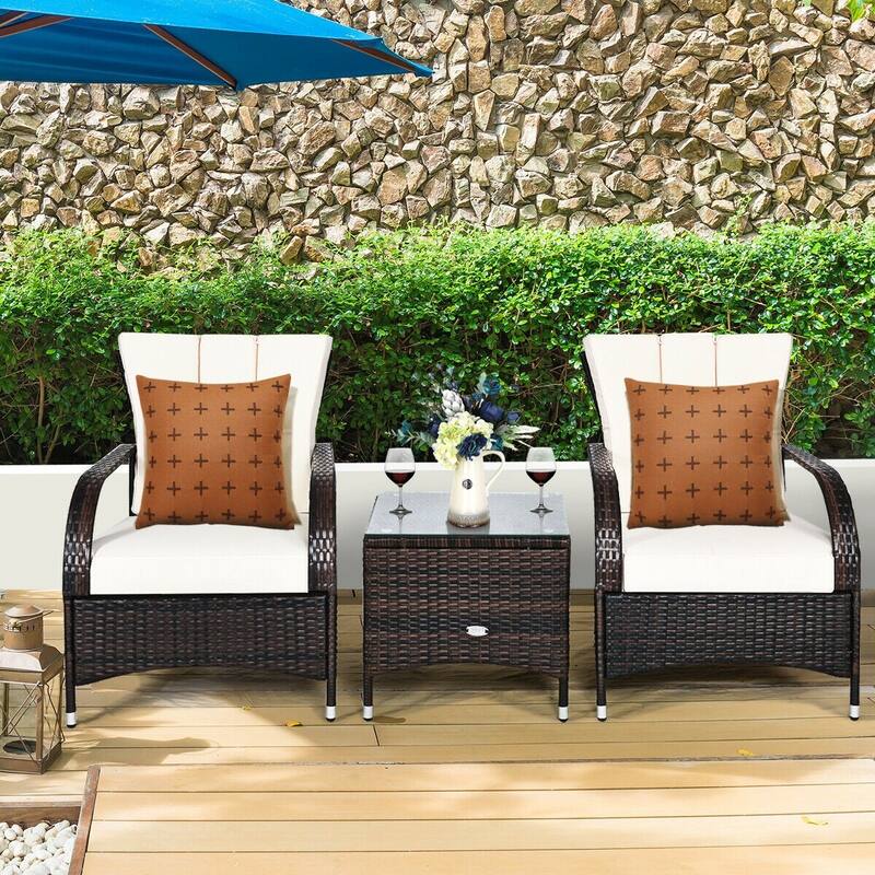 3PCS Rattan Coffee Table Set Chair - 26" x 28" x 33.5" (L x W x H)