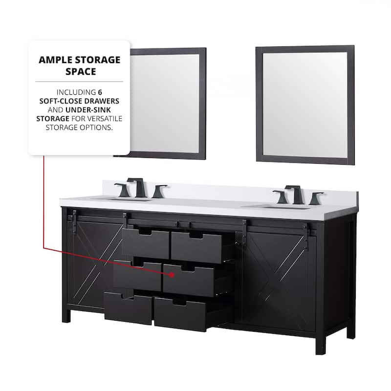 Marsyas 80 in W x 22 in D Brown Double Bath Vanity, Cultured Marble Countertop, Faucet Set and 30 in Mirrors