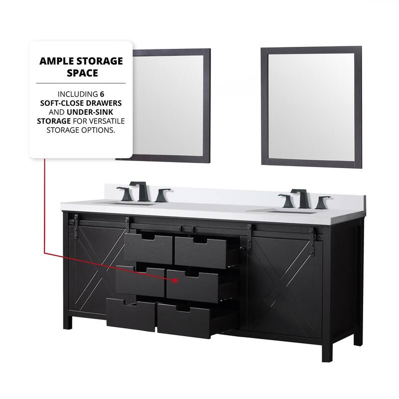Marsyas Bath Vanity, White Quartz Countertop and Mirrors