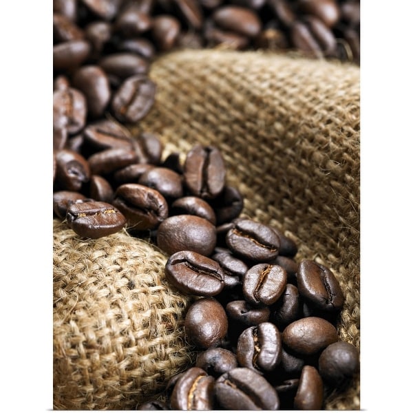 "Coffee beans on burlap sack" Poster Print