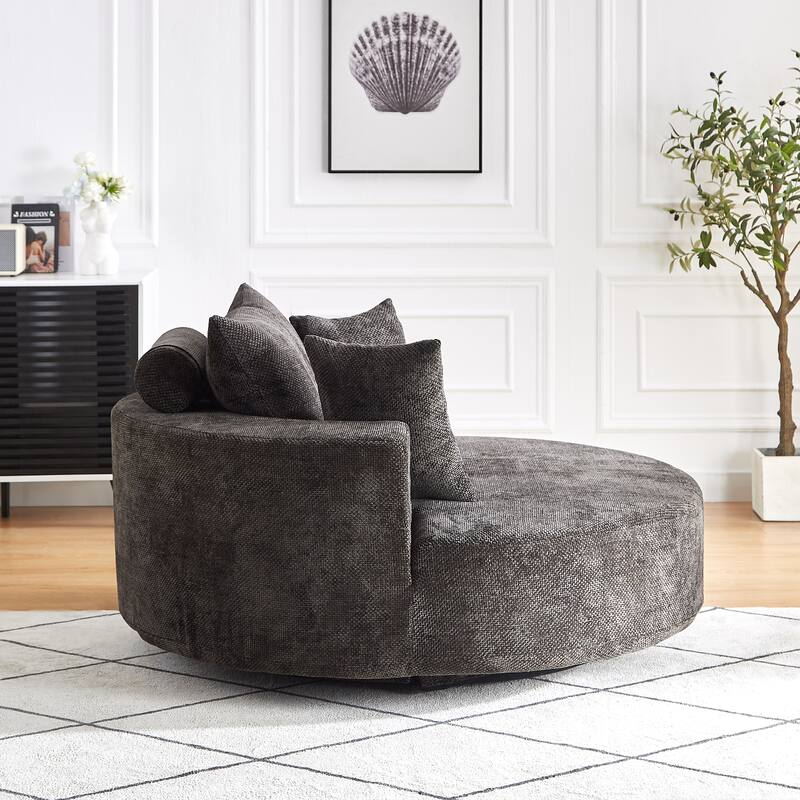 360 Degree Swivel Sofa Chair with Backrest Pillow for Livingroom 55'' Chenille Single Sofa, Round Fluffy Sleeper Sofa