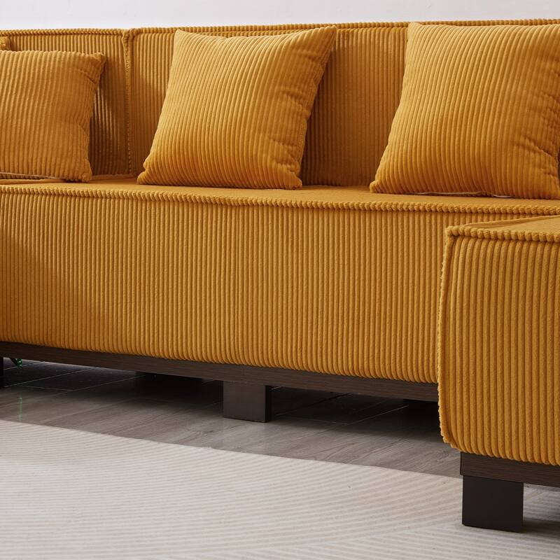 130" U-Shaped Upholstered Sectional Sofa with RGB LED Light Strip and 6 Pillows