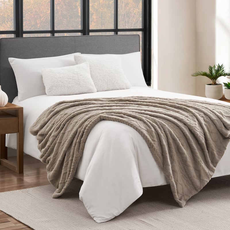 Lucky Brand Embossed Cable Rabbit Synthetic Fur 50" x 70" Throw Blanket