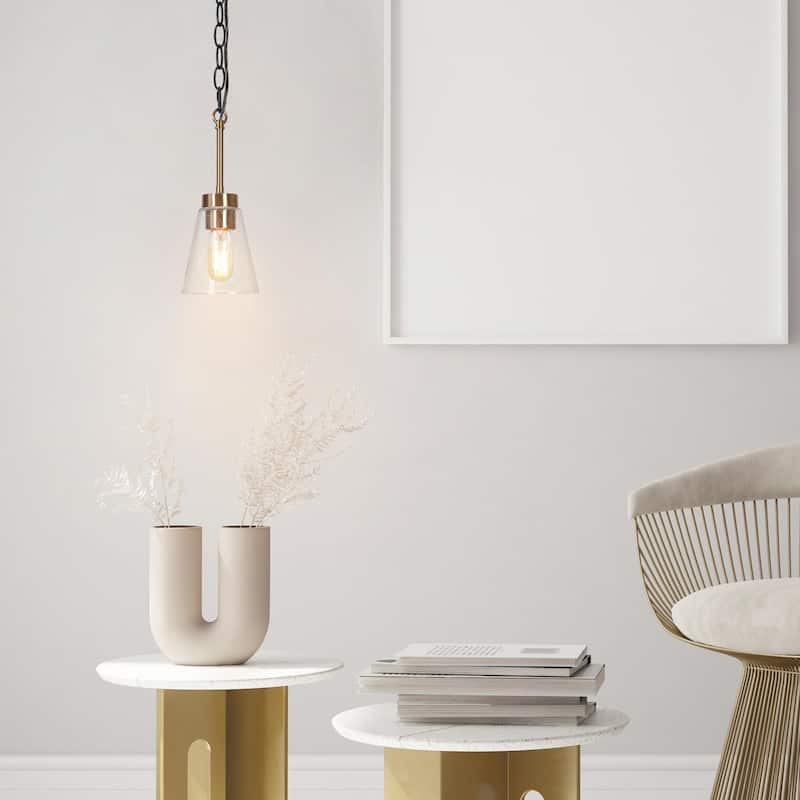 Aditi 1-Light Mini Pendant Mid-century Modern Black Brass Seeded Glass Kitchen Island Light - Plating Brass - D 5"* H 12"