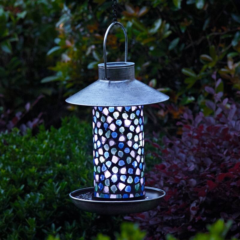 Adelie Mosaic Glass Bird Feeder with Solar Light