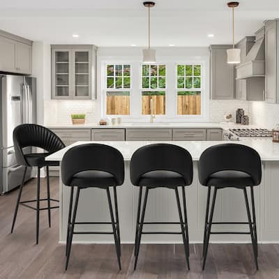 Glitzhome Modern Quilted Leatherette Tapered Legs Bar Stools Set of 4 or 6