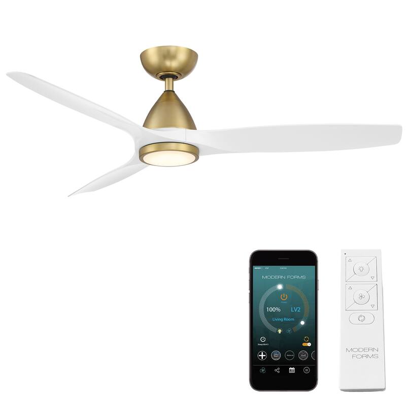 Skylark Indoor/Outoor 3-Blade Smart Fan 3000K LED Kit and Remote - 54 - Soft Brass/Matte White