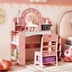 preview thumbnail 2 of 8, Gymax Kids Vanity Desk w/Mirror & Lights Princess Pretend Play Makeup