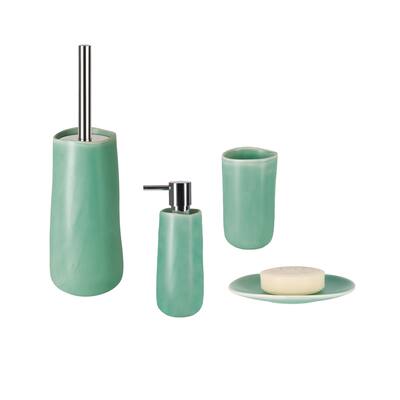 4-Piece Bathroom Accessories Set Spirella Sina Green Stoneware
