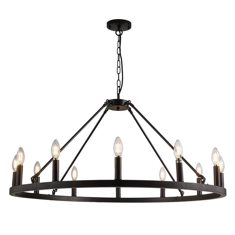 12 - Light Dimmable Wagon Wheel Chandelier
