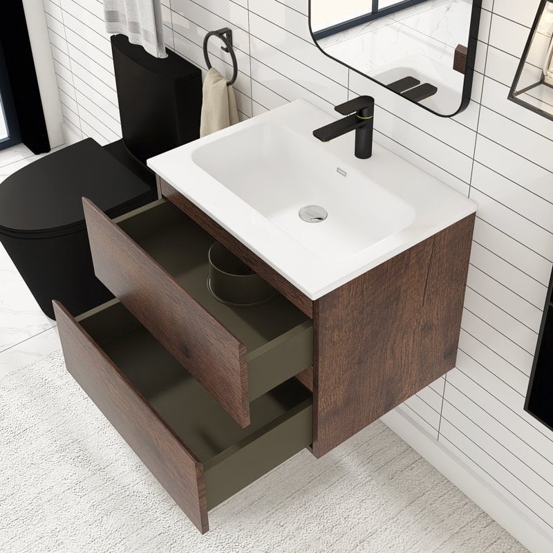 24 inches Wall-mounted Bathroom Vanity Set with White Ceramic Integrated Sink - 24" x 18"