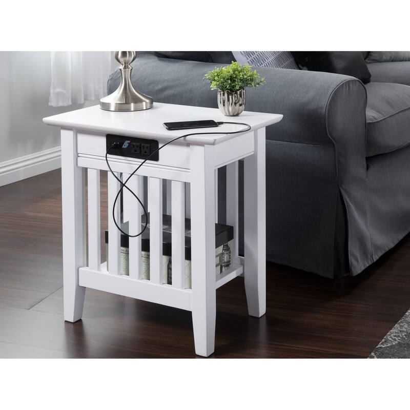 AFI Mission Chair Side Table Set of 2 with Built-in Charger