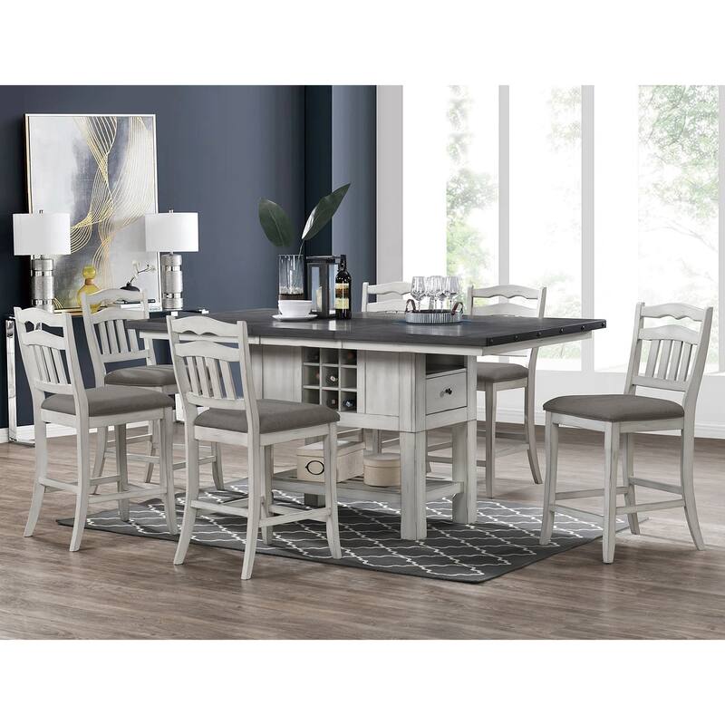 Rectangular Storage Counter Height Table in Antique White and Gray