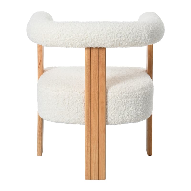 Roomfitters Mid-Century Modern Barrel Accent Chair, Luxe Teddy Boucle Fabric Armchair with Rubberwood Legs, Cream White
