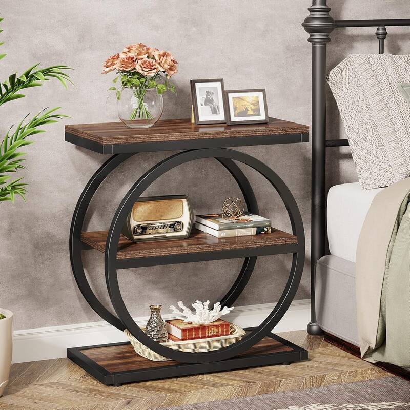 3 Tiers End Table, Wood Side Table for Living Room, Slim Nightstand