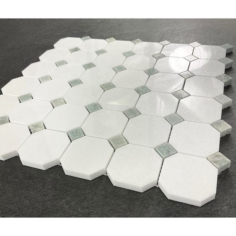 2" Octagon with Dot Marble Mosaic Tiles - Case (10 Sheets)