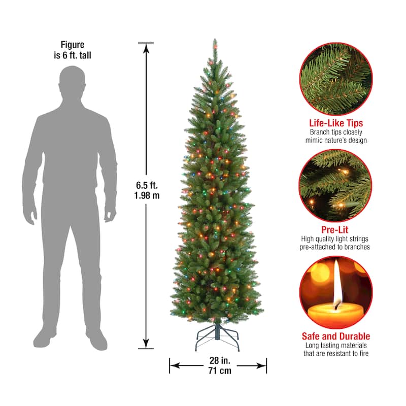 National Tree Company 6.5 ft. Kingswood Fir Hinged Pencil Tree with 250 Multi Lights