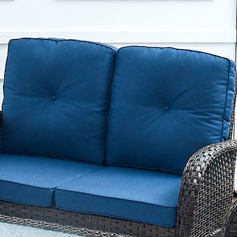 High Back 4 Piece Patio Sofa Swivel Chair Set - Brown