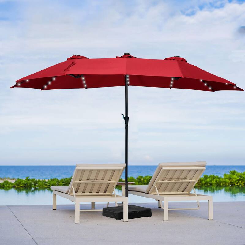 Ainfox 15ft Patio Umbrella with Base Outdoor Umbrella with Lights - Red