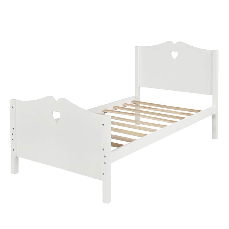 Twin Wood Platform Bed with Headboard, Footboard, and Wooden Slat Support, Classic Design
