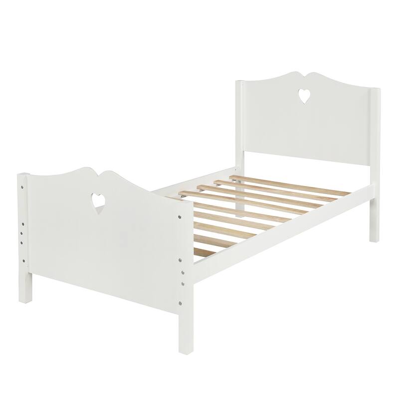 White Wood Twin Platform Bed with Headboard, Footboard, and Slat Support - Minimalist Design, Sturdy Pine Frame, 10 Slats