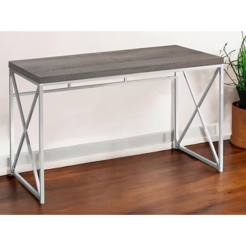 Wood Computer Desk with Silver Metal Base, Veneer Matte Finish