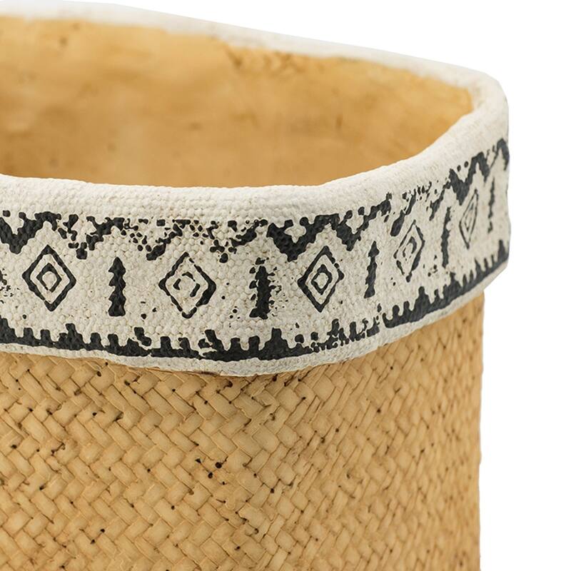 Set of 2 Rectangular Basket Planters with Geometric Trim, L:10.5x8.5x8" S:7.5x5.5x6.5"