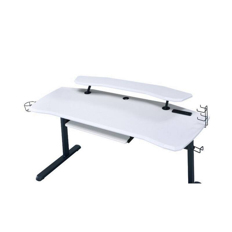 Gaming Table with USB Plugin and Headset Rack, White