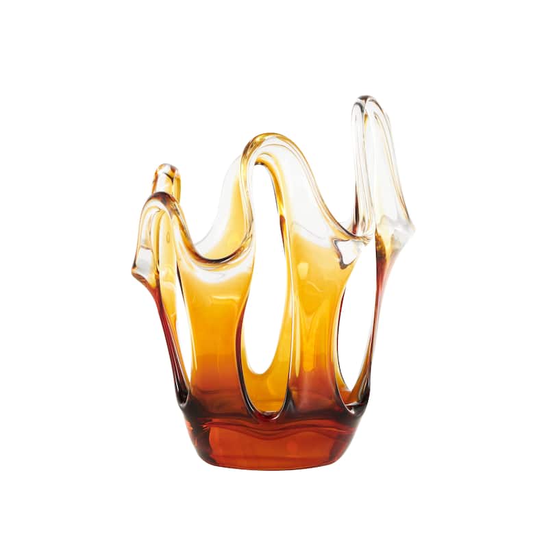 Glass Abstract Ombre Vase with Wavy Oval Cutouts - Orange - Roche River Decor - 8"W x 9"L x 12"H