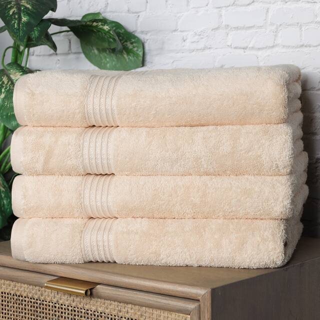 Miranda Haus Modern Ultra-Soft Absorbent 4-Piece Long Combed Egyptian Cotton Bath Towel Set - Ivory