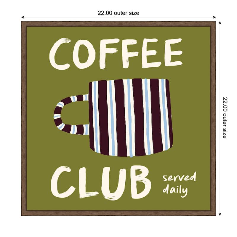 Kate and Laurel Coffee Club Kitchen Sage Green by Lucky Guava Framed Canvas Wall Art Print