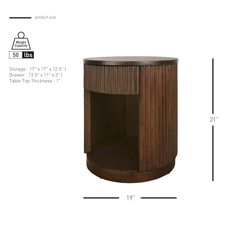 NPD Furniture Truro Fluted Nightstand with 1 Drawer and Open Shelf