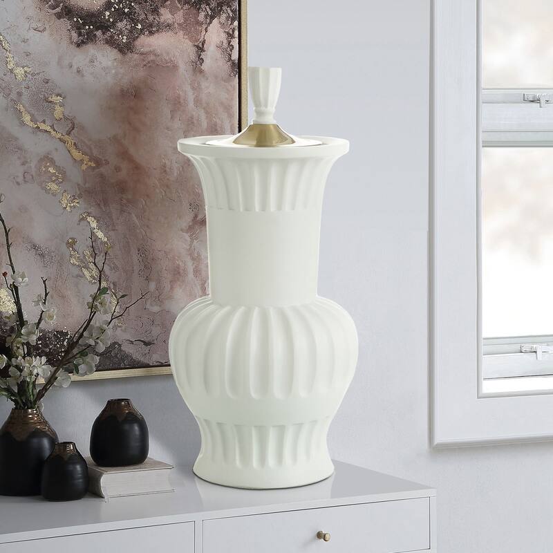 Dann Foley Lifestyle - Pleated Decorative Urn Vase with Lid - Brass Finish
