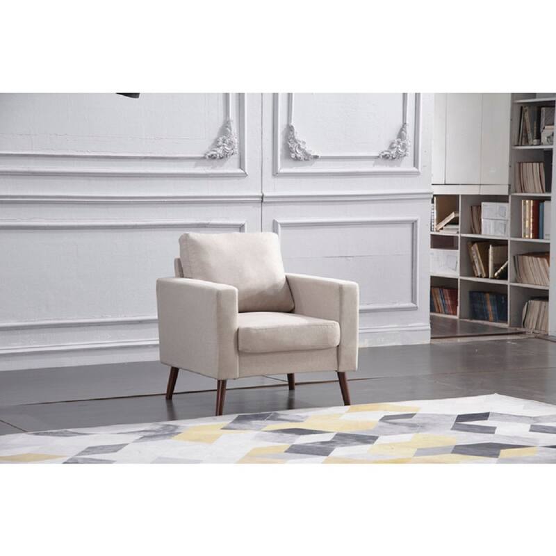 Contemporary Living Room Linen Upholstered Sofa Set w/ Cylinder Pillows, Beige - 3 Piece