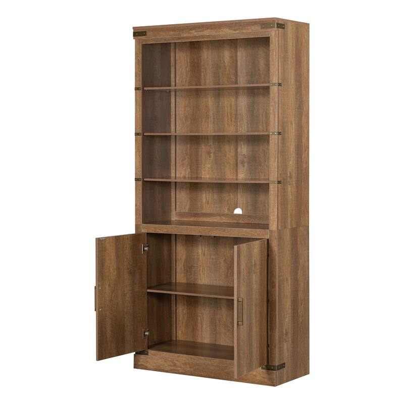 Merax Farmhouse Style Bookcase with 3-Tier Adjustable Shelves and LED Lighting