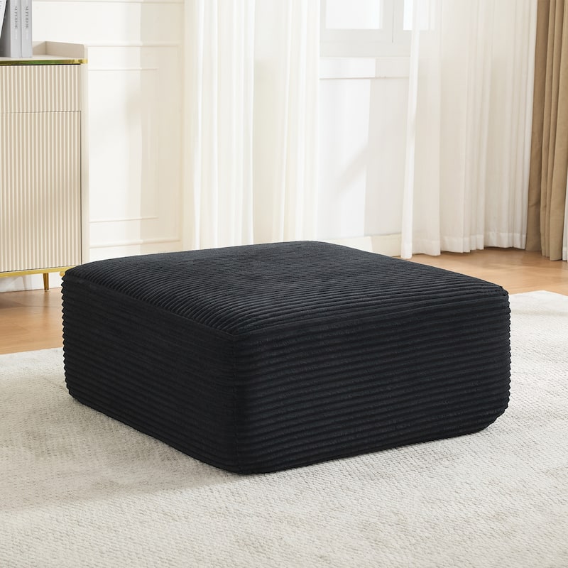 Modular Sectional Ottoman Corduroy Rectangle Footstool - Black