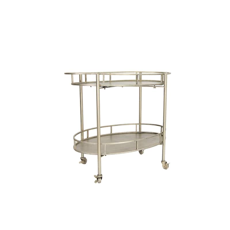 Oval 2-Tier Metal Bar Cart with Wheels