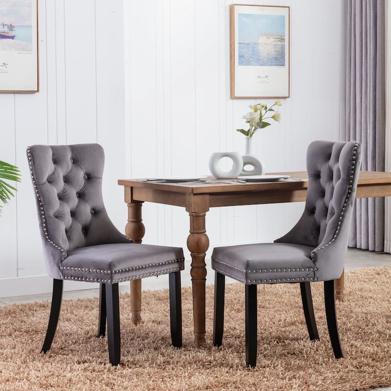 Tufted Solid Wood Velvet Dining Chair,2-Pcs Set