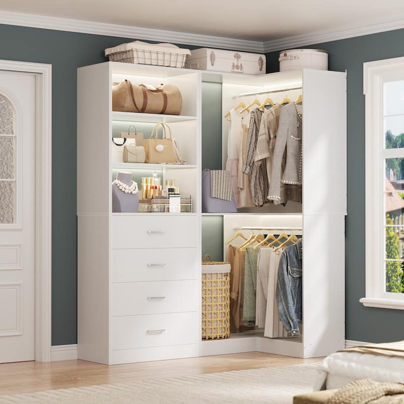 Cimly Set of 2 Corner Closet Organizer, Freestanding Closet System with Wooden Drawers