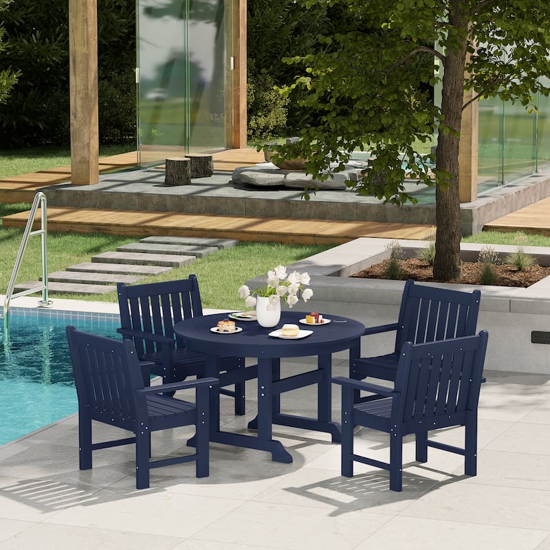 Polytrends Laguna Poly 5-Piece Outdoor Patio Round Table Garden Arm Chair Dining Set