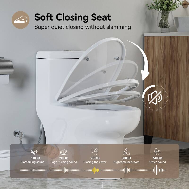 HOROW 1 Piece High Efficiency Dual Flush Elongated Toilet White 1.1/1.6 GPF Soft Close Seat - N/A