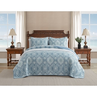 Tommy Bahama Turtle Cove Caribbean Blue Cotton Reversible Quilt Set