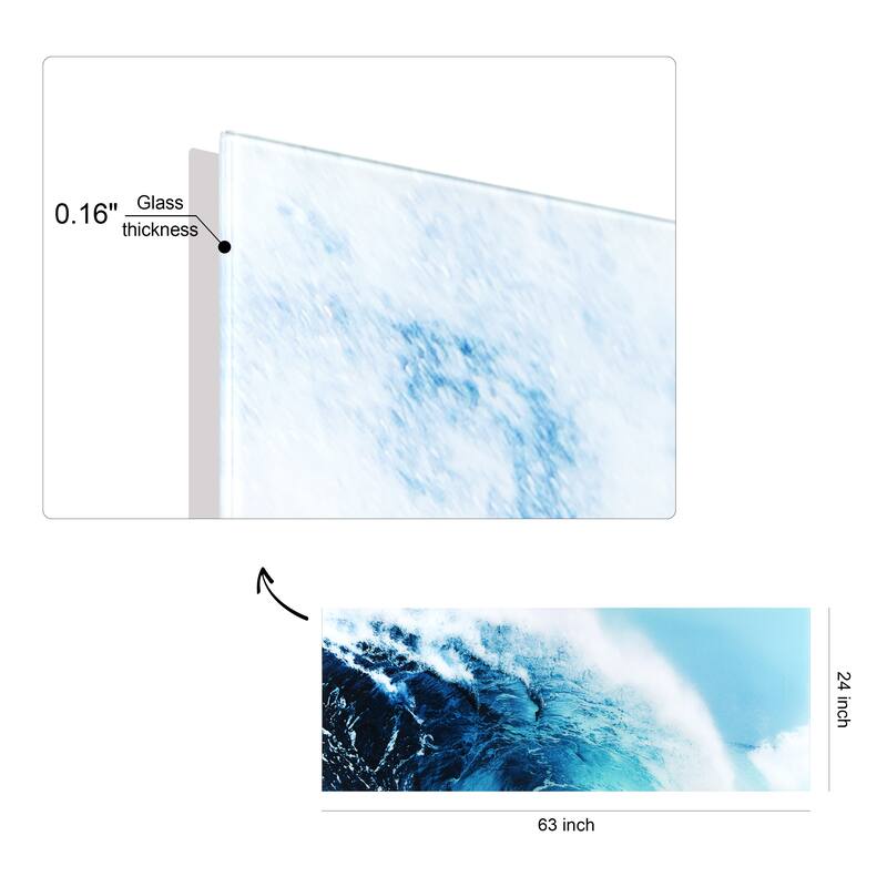 "Blue Wave 1" Graphic Wall Art on Free Floating Tempered Glass Panel