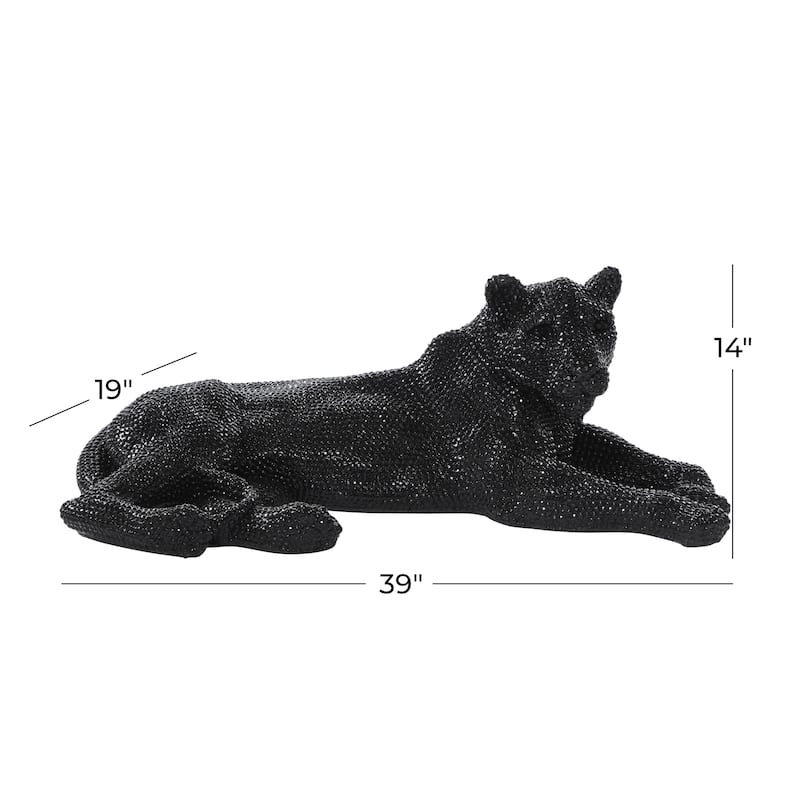 Polystone Leopard Decorative Sculpture with Carved Faceted Diamond Exterior - Black, White, Gold or Silver - Roche River Decor