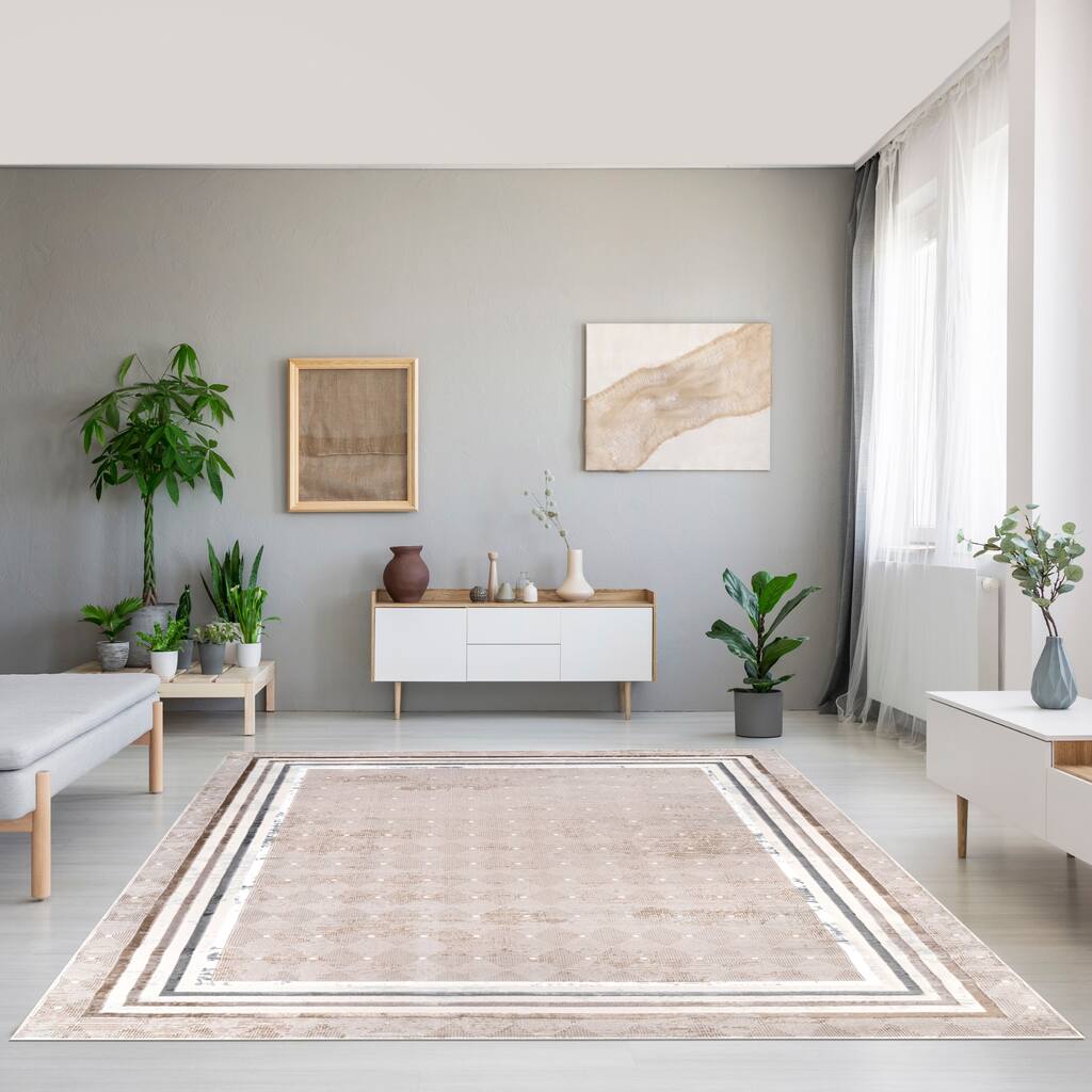 Elite Collection Cream/Beige Transitional Border Area Rug