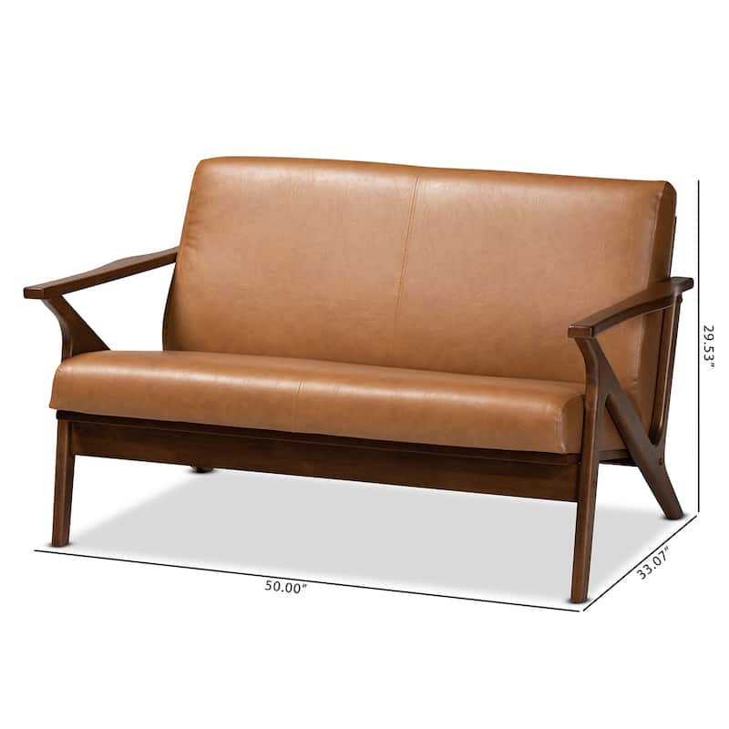 Bianca Mid-Century Modern Finished Wood and Faux Leather Loveseat