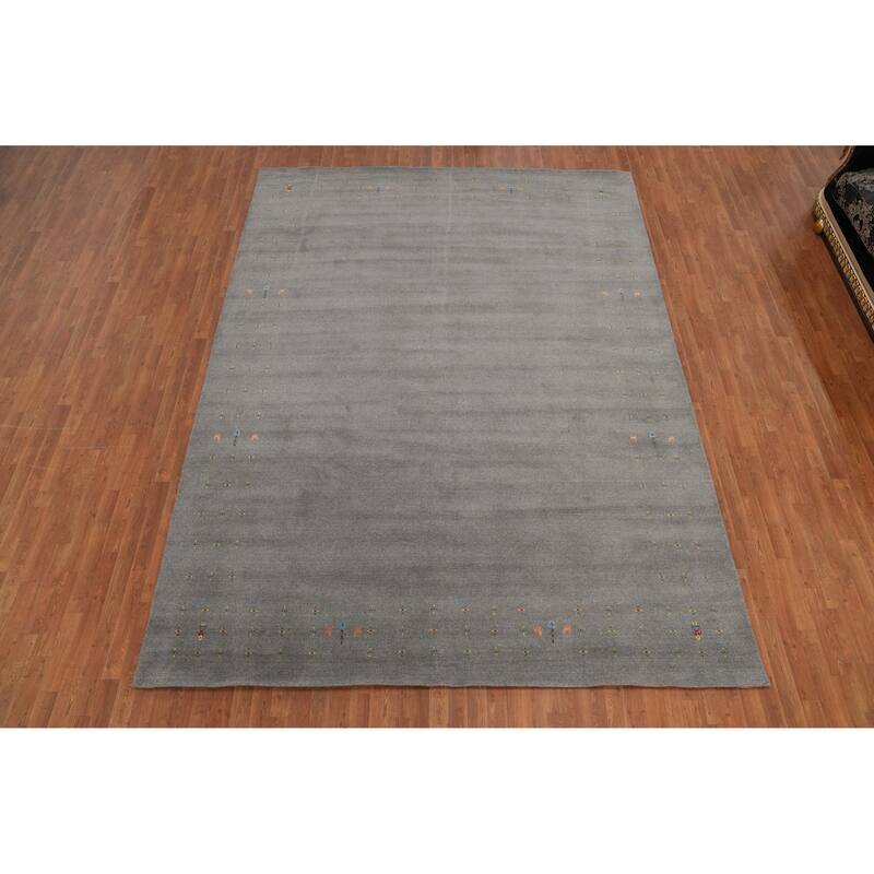 Hand Knotted Oriental 100% Wool Carpet Tribal Solid Greys & Charcoal Gabbeh Area Rug - 12' 4'' X 9' 0''