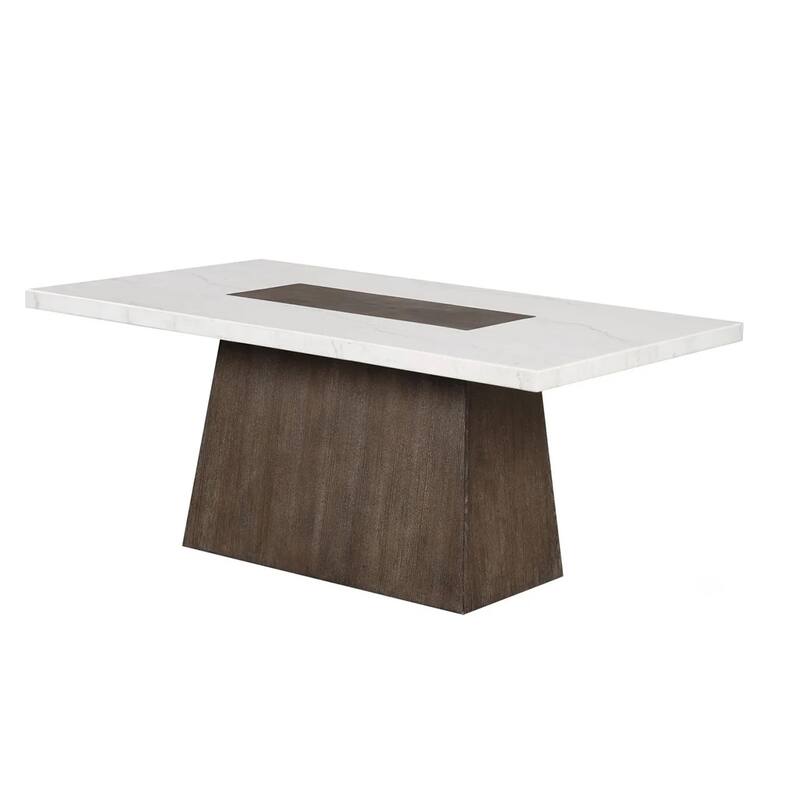 Asten Dining Table, 70 Inch White Marble Top, Walnut Brown Plinth Base - Dark Walnut Brown, White