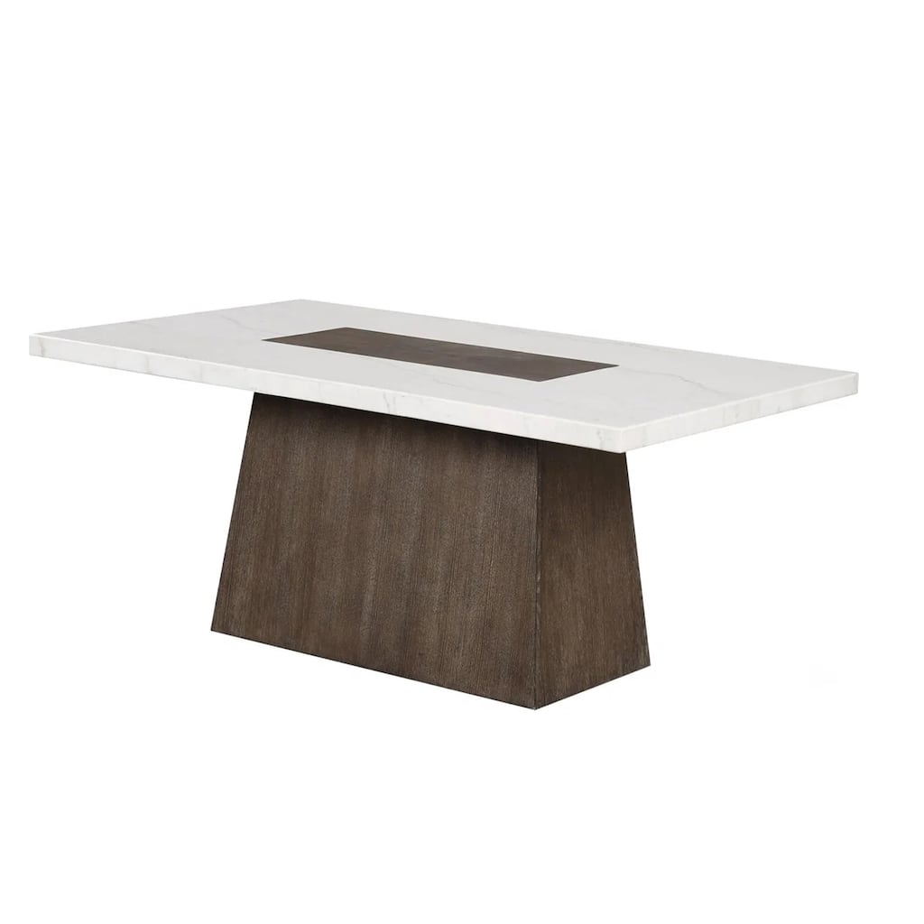 Asten Dining Table, 70 Inch White Marble Top, Walnut Brown Plinth Base - Dark Walnut Brown, White